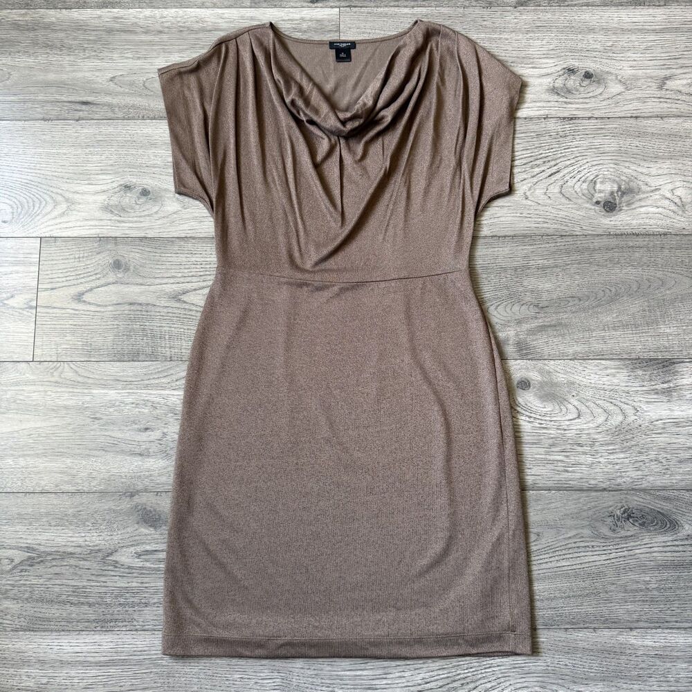 Ann Taylor  Women's Metallic Cowl Neck Short Sleeve‎ Sheath Dress Size Medium